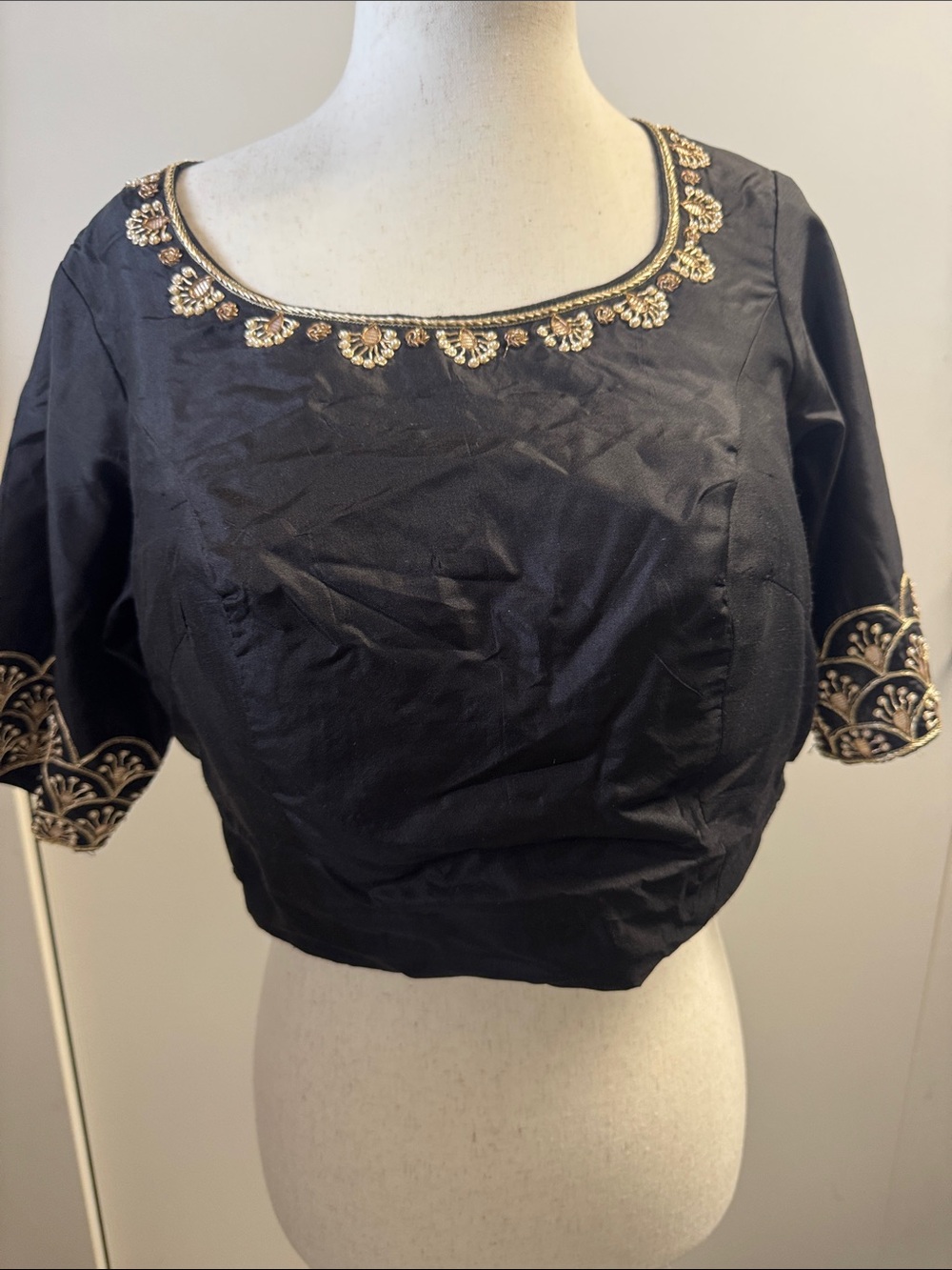 Embroidered Black Short Sleeve Women's Top Indian custom made